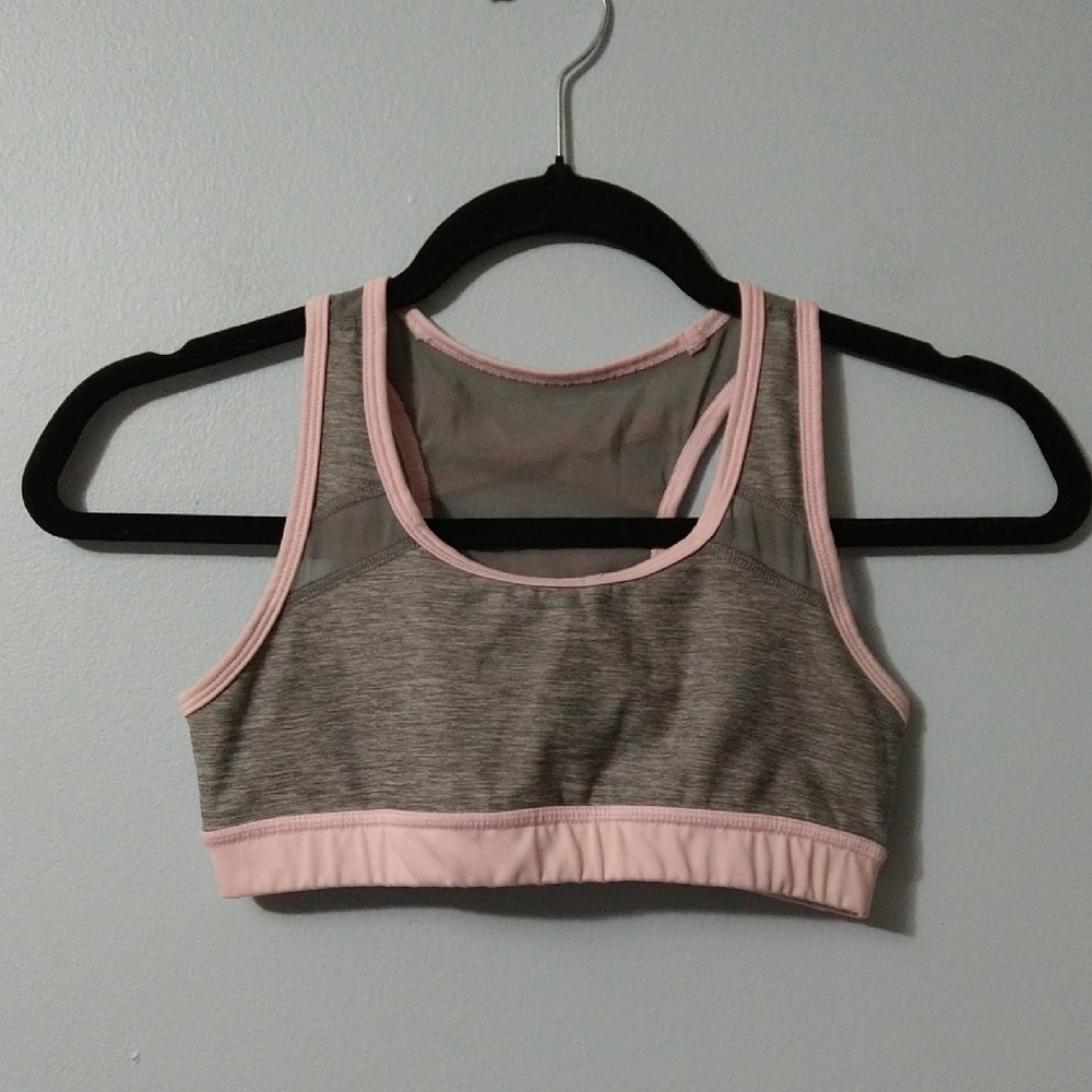 Avia Seamless Padless Gray and Pink Sports Bra Size L 10/12 Junior Girl's